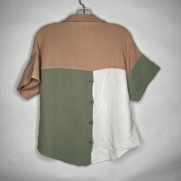 Entro Top Womens Medium M Colorblock Oversized Lagenlook Drapey Neutral Feminine - Picture 3 of 6